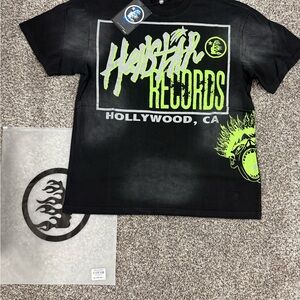 Records Kids' Black Graphic Tee with Neon Green Print